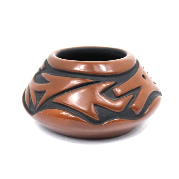 Jemez Pueblo Pottery Avanyu Water Serpent Bowl Carol Grace Loretto Artist Signed - Picture 2 of 9